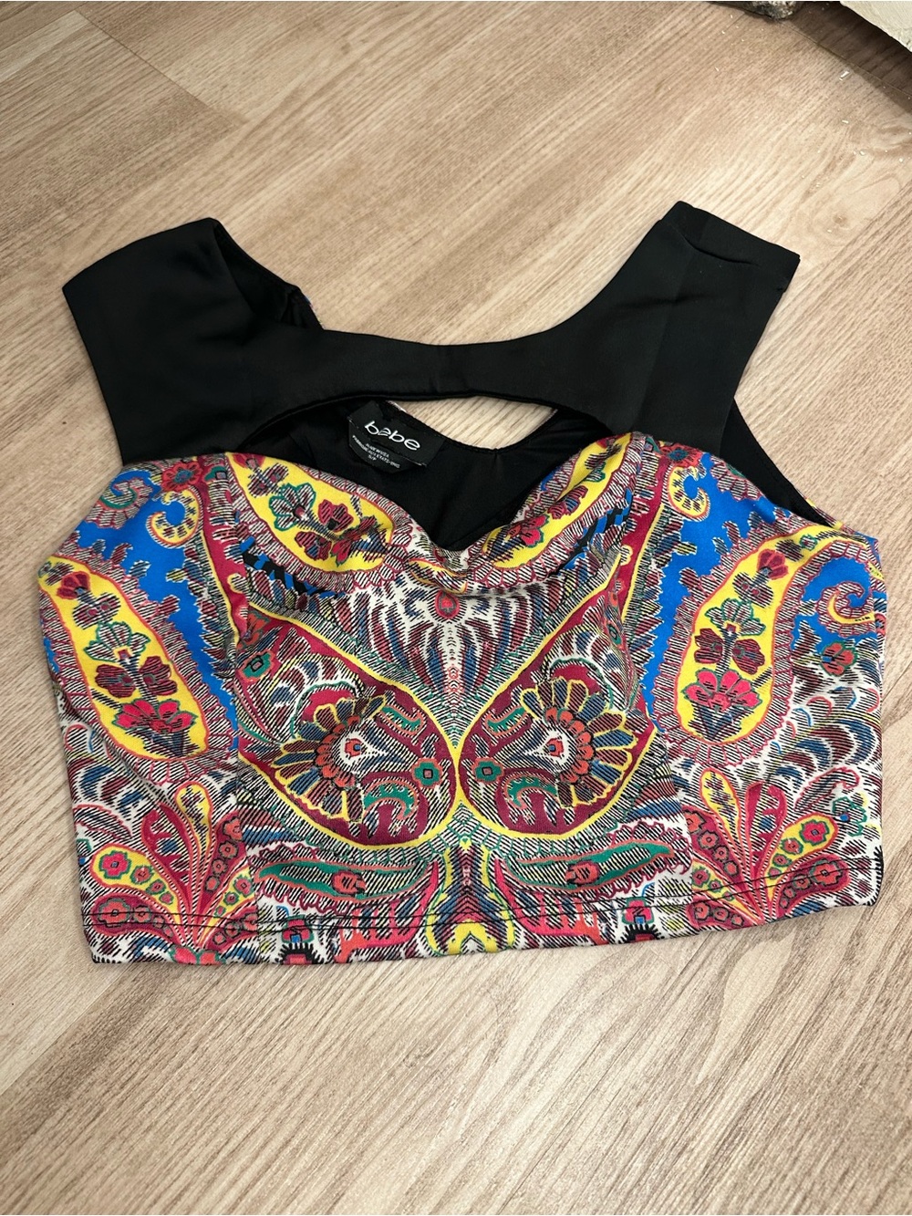 bebe Black Multi Paisley Crop Tank